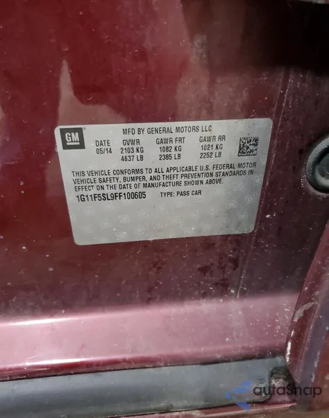 2015 Chevrolet Malibu Ltz из США, поврежденный, VIN 1G11F5SL9FF100605